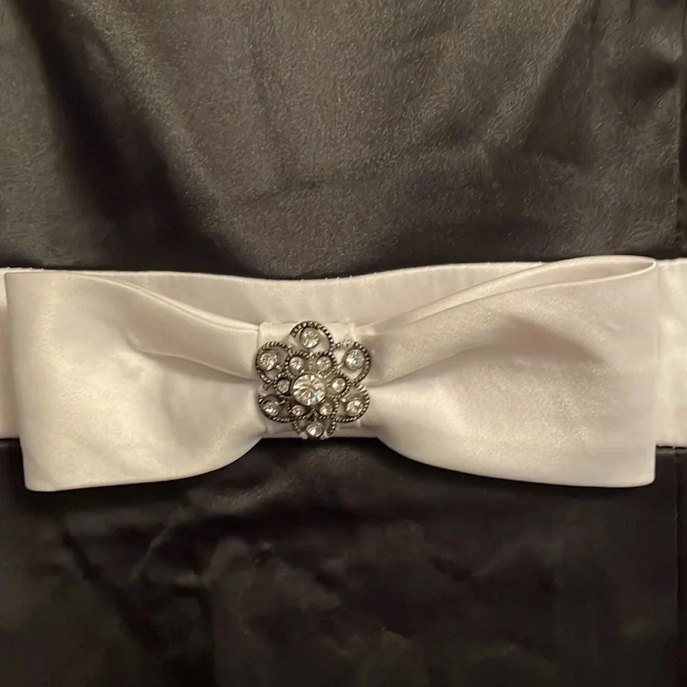 B. Moss and Co., party dress, size 10, black strapless, white trim, jeweled bow - Picture 4 of 6